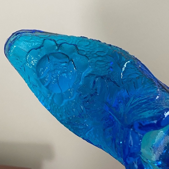 Vintage Vibrant Blue Glass Shoe Cabbage Rose By Kanawha Glass Co. - Picture 4 of 8